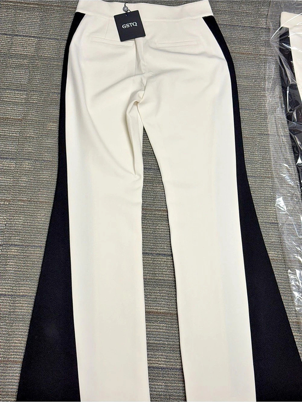 GSTQ Downtown Colorblock Pant Wide Leg Pants White & Black NWT